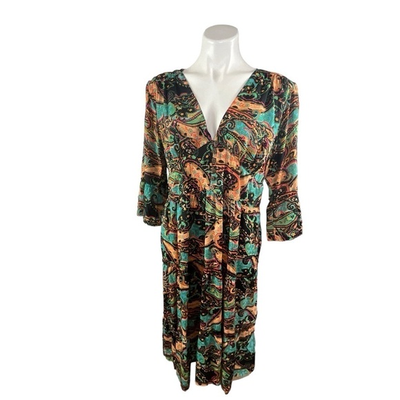 Paisley Multi Colored Midi V Neck Tie waist Dress - Picture 14 of 14